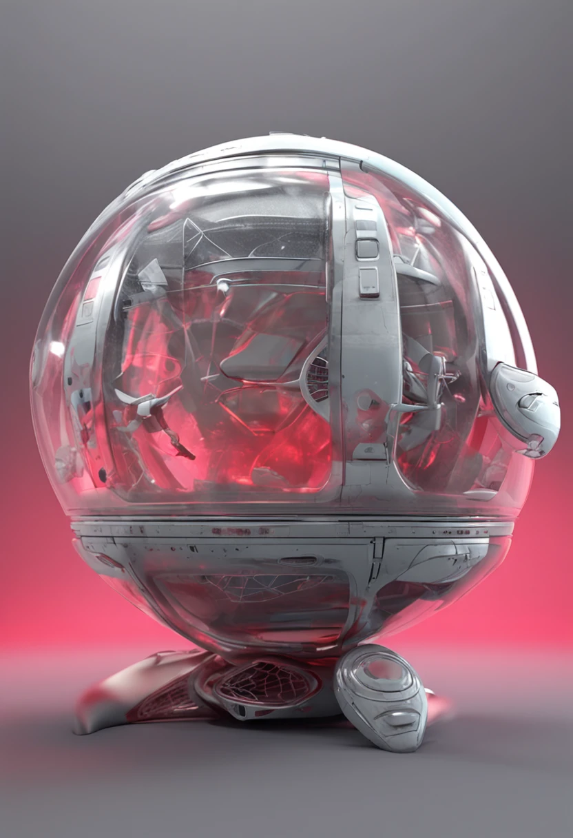nave, extraterrestre vermelho com branco e preto,Transparent top in the shape of a dome, Realistic details and vivid textures. Tecnologia futurista,