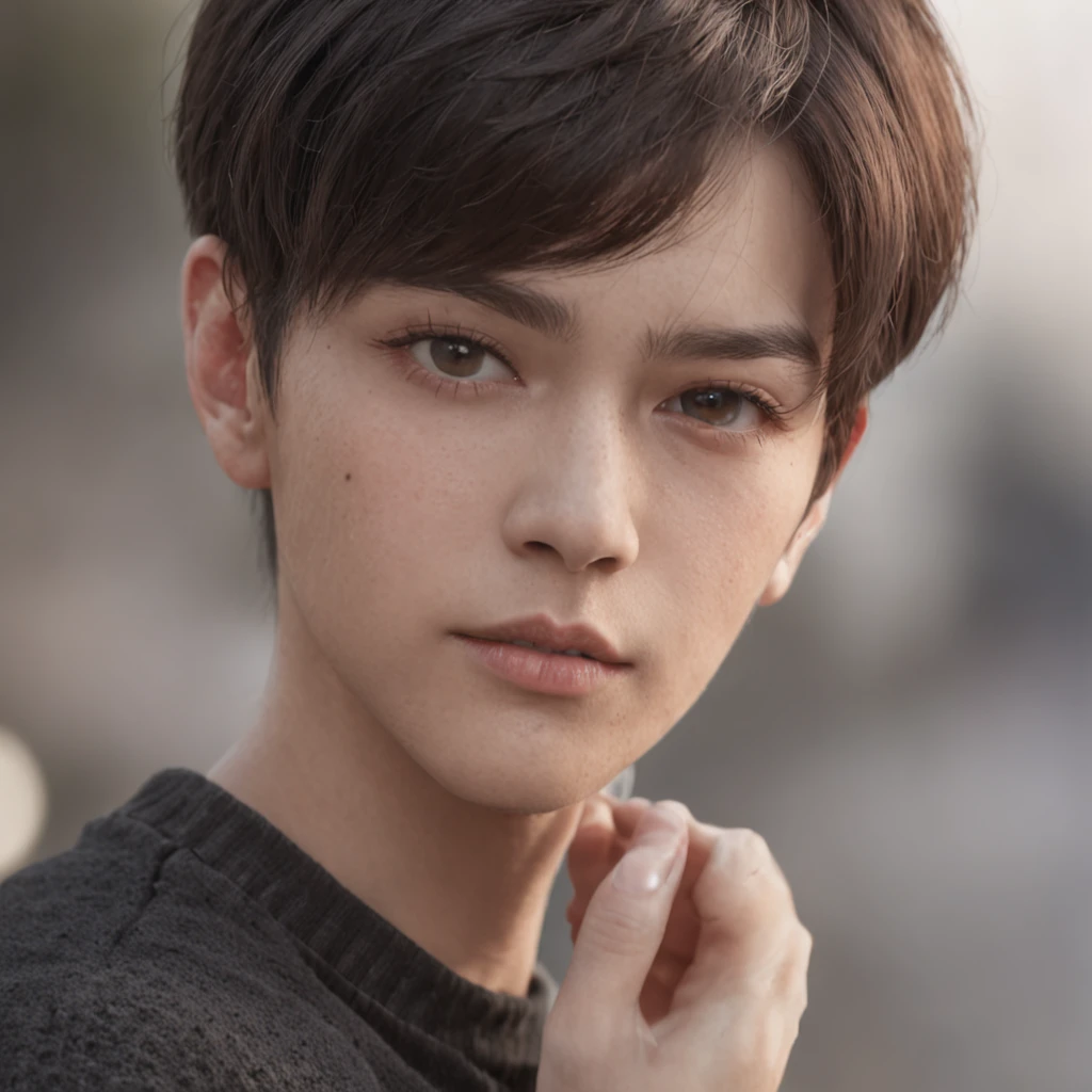 (8K, RAW photo, Best quality: 1.4), (1boys), Beautiful face, (Realistic face), (Black hair, Short hair:1.3), Nice hairstyle, photorealistic eye, Nice detail eyes, (Realistic skin), Beautiful skins, (Red sweater), absurd res, enticing, 超高分辨率, Ultra photo realsisim, The is very detailed, the golden ratio, Photorealistic, (Masterpiece:1.3)
