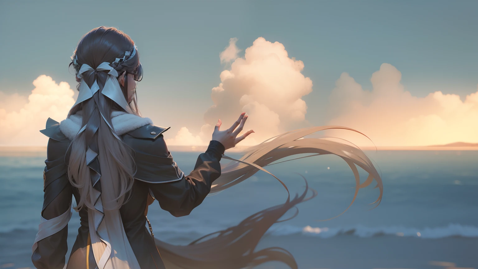 Back Shadow,cold shades,ember,long whitr hair