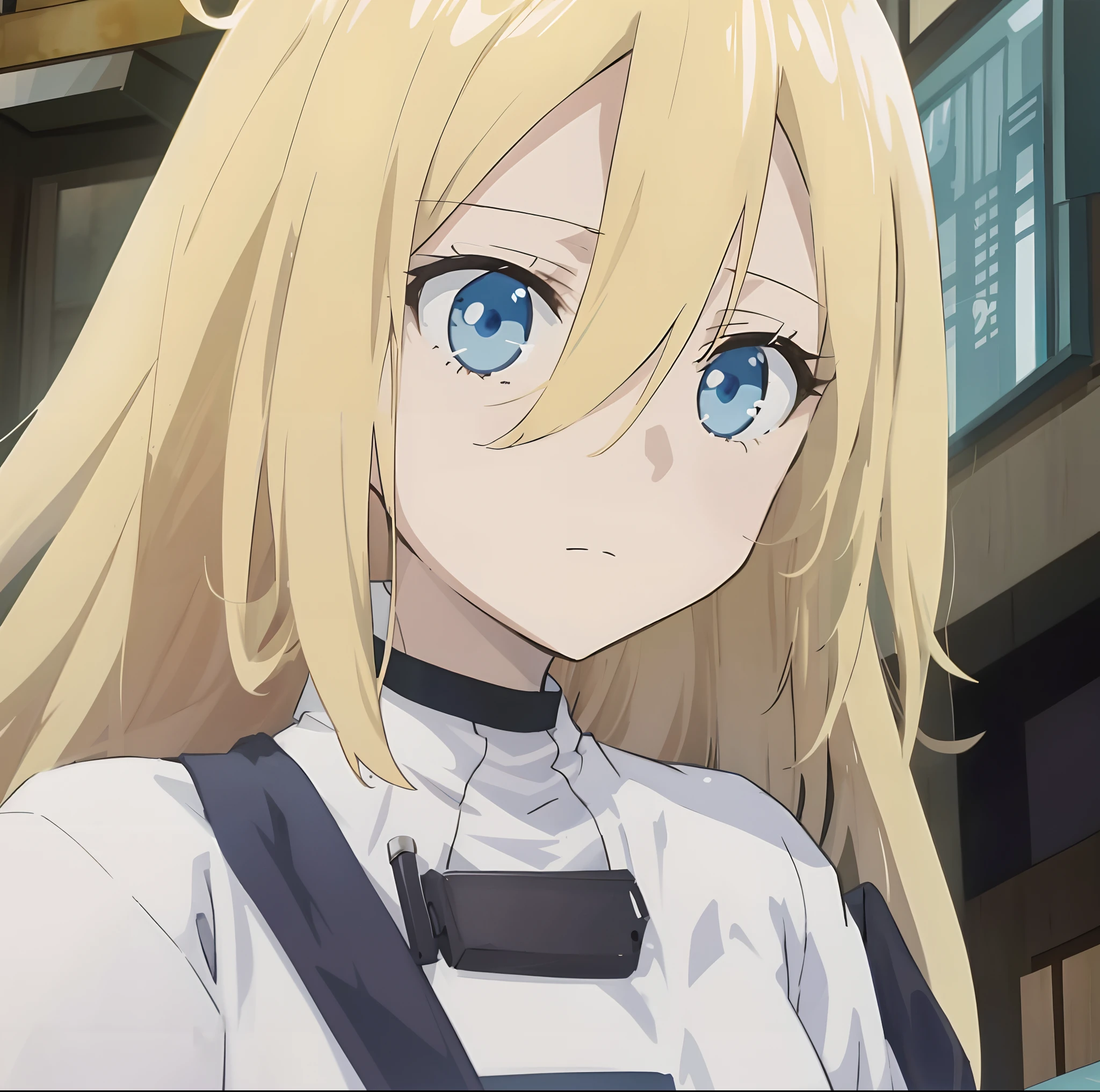Blonde hair and blue eyes anime girl in white shirt, Blonde anime girl with long hair, anime girl named lucy, in the anime film, In the anime, still from tv anime, anime best girl, female anime character, animated still, Today's featured anime stills, anime visual of a cute girl, the anime girl is crouching