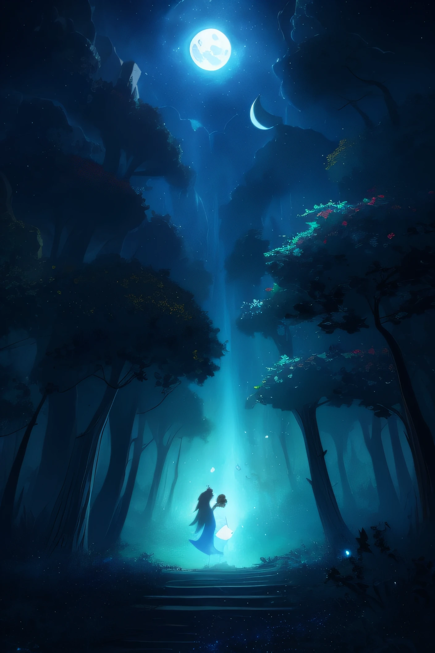 "Crie uma imagem com uma atmosfera encantadora e infantil, inspired by the book 'Greg and the Magic Night'. Nessa imagem, inclua os personagens Lucas e Greg, both exploring a night scene full of wonders. Add a starry sky with smiling stars and a friendly watching moon. Ademais, Insert a translucent spirit with a friendly and bright appearance, as a magical guide on the night journey. Use soft, vibrant colors to create a cheerful and magical environment that resonates with children's audiences. Let your creativity flow and capture the sense of adventure and mystery that the book conveys."