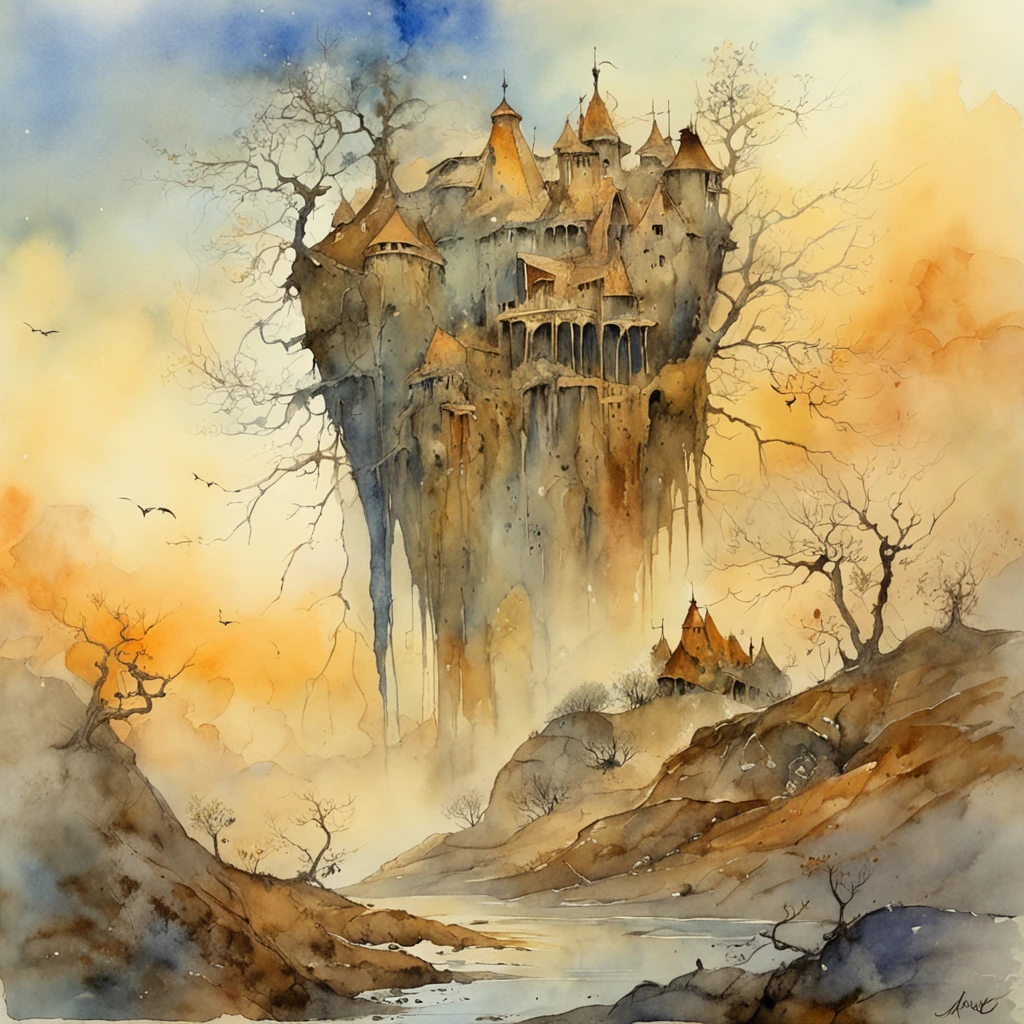 Watercolor. Beksinski painting, style by James Art nouveau, masterpiece, trending on artstation