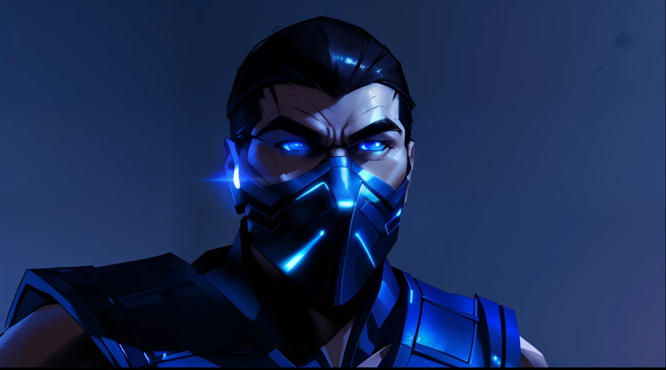 a close up of Sub-Zero from mortal kombat with glowing blue eyes, extremely detailed in  4k quality