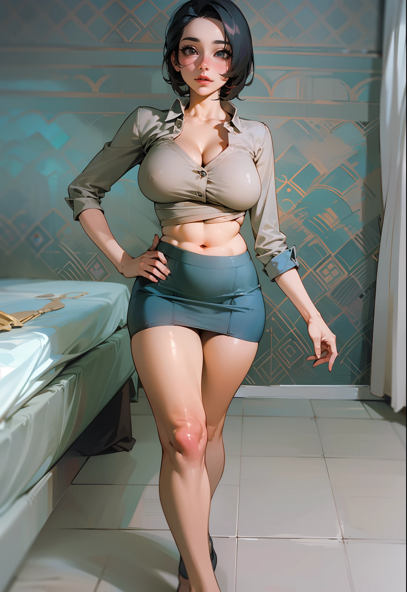 There's a beautiful, Mulher y de 30 anoPeta Jensen pov), cabelos longos cinza (cabelos grisalhos), nurse enfermeira, jaleco branco averto, Blouse unbuttoned to the belly, jaleco completamente desabotoado, without the buttoniercing na barriga, no-bra, does not wear a bra, belos seios enorAngela Big Branco)), Large melons, Mamalhuda, Oppai, Big huges molhados e macios, suada, corpo molhado, suor escorrendo pelos seios, close de, Visualizado abaixo, Bottom view, olhar debaixo, olhar penetrante e sensual, nariz esnobado, boca entreaberta, carnudo, red lips, olhos azuis, pele clara, sardas, sardas no rosto, sardas no peito, lascivo, quadril lar saia, not wearing a skirt, is without a skirt, quadril largo, sentada em uma cama de hospital, pernas abertas, pernas abertas sem calcinha, Not wearing panties, Visible , aparentcer, Depilado, untidy sheets, quarto rico em detalhes, cinematic natural light, luz lateral, great contrast, Sombras, filtro, profundidade, anatomia feminina perfeita, 4k