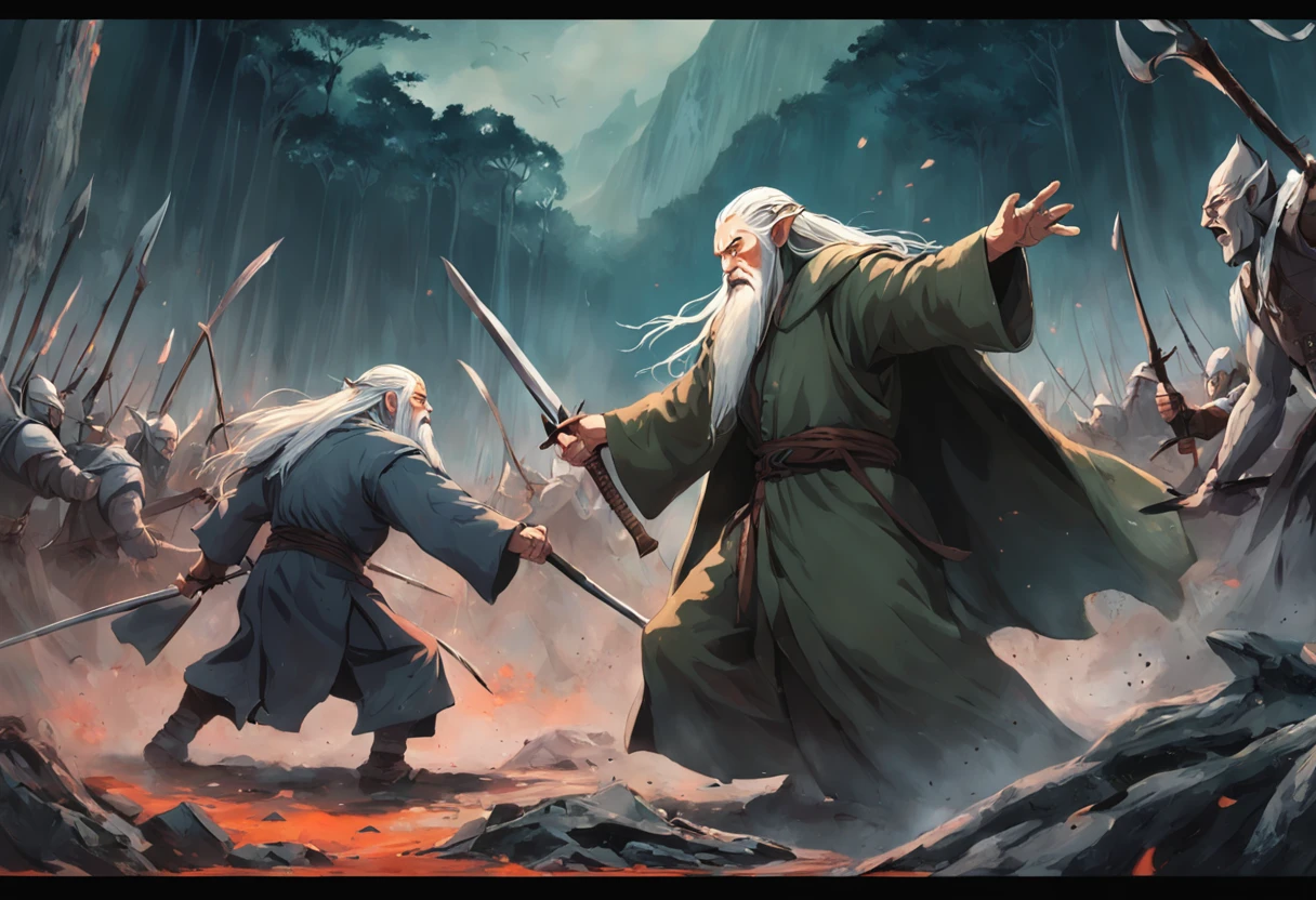 War of the Lord of the Rings The Orcs fighting Legolas and Gandalf