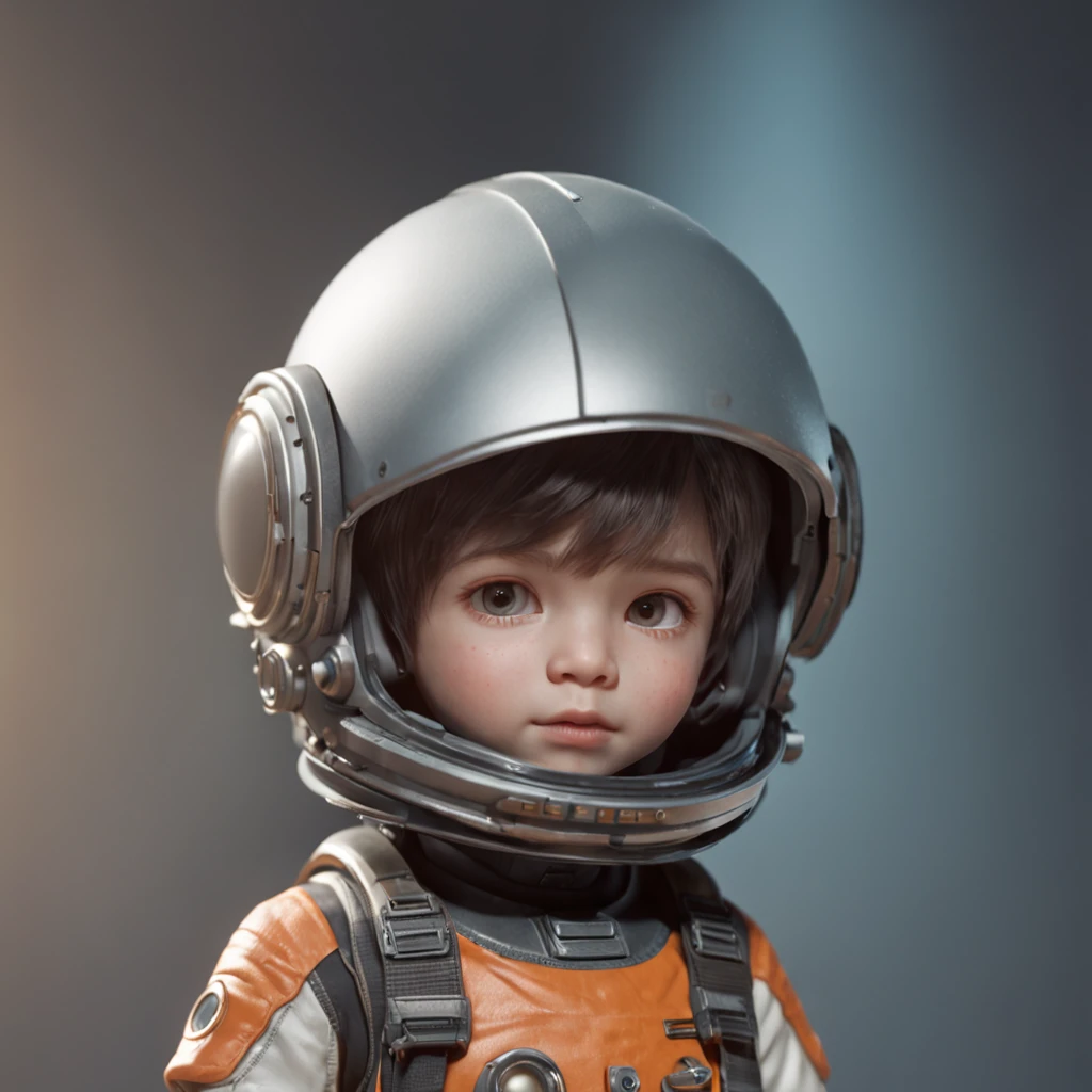There is a small doll with a helmet and helmet, Cute 3d rendering, little astronaut looking up, Portrait anime space cadet boy, Cute 3d anime boy rendering, cute detailed digital art, Male explorer mini cute boy, Stylized 3D rendering, 3d render character art 8k, lovely digital painting, Anime style 3D, Super detailed rendering