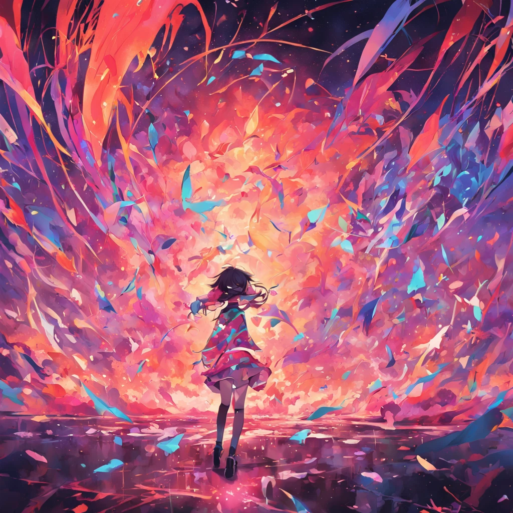 A colorful illustration with abstract shapes and lines, artstation, pixiv, r/art