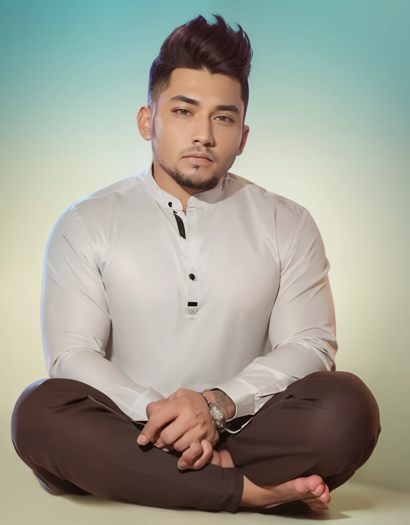 man in black shirt, gray shirt, brown pants