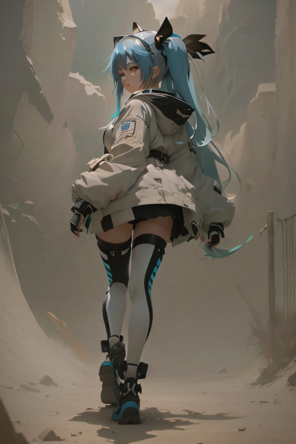 Menina anime com cabelo azul e roupa preta e branca andando no deserto, Anime Art Wallpaper 8K, estilo anime 4K, Arte no estilo de Guweiz, Guweiz em ArtStation Pixiv, Guweiz, Guweiz em Pixiv ArtStation, Anime Art Wallpaper 4K, Anime Art Wallpaper 4K, badass anime 8 k