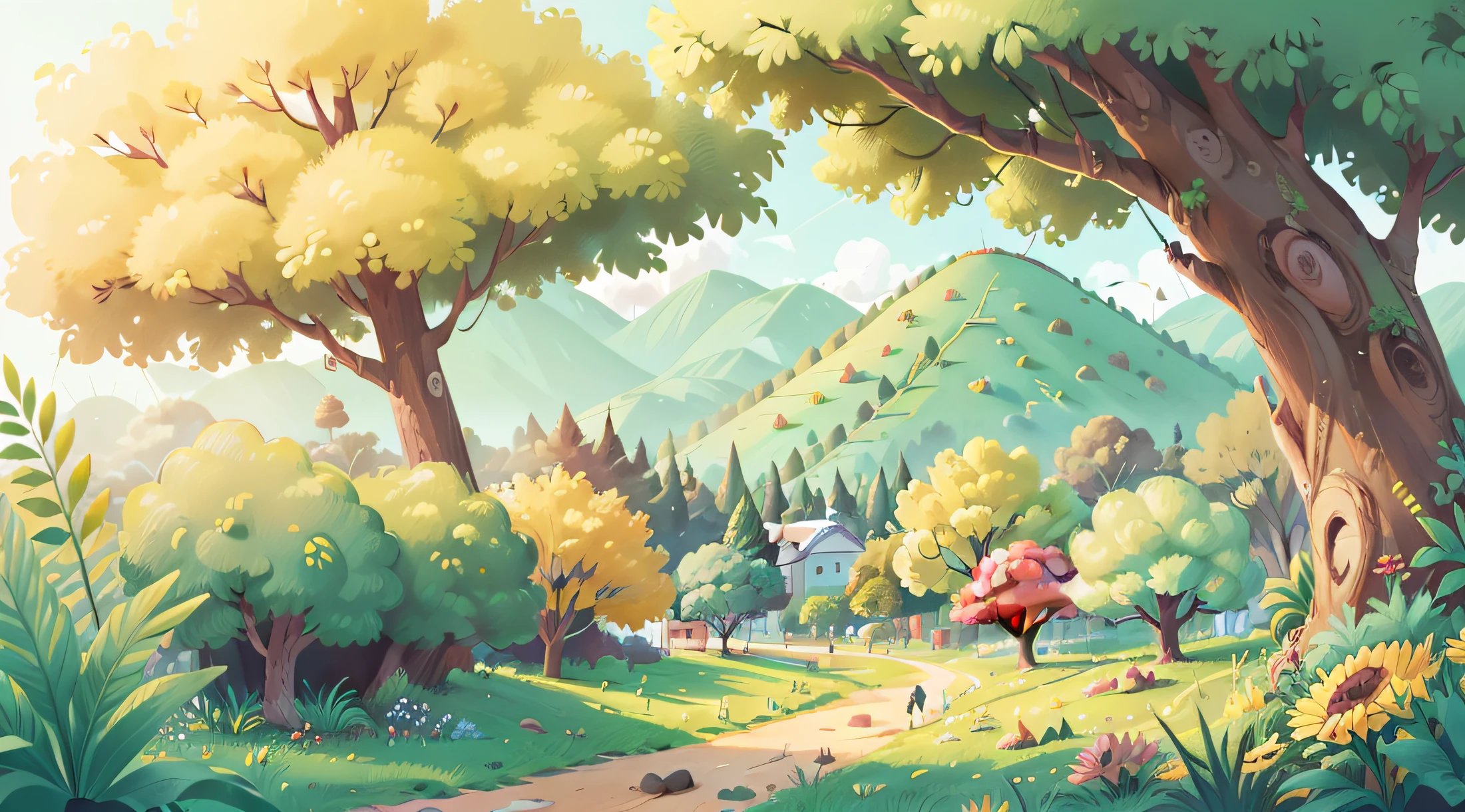 background para site estilo livro infantil, paisagem, colorido, alegre