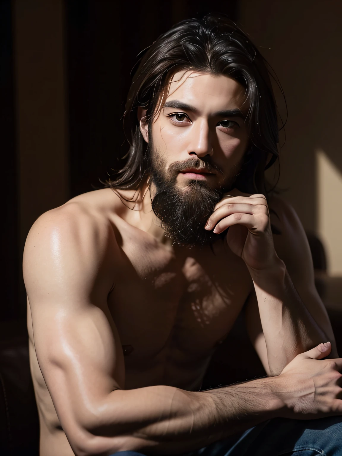 top-quality、masterpiece、超A high resolution、(Photorealsitic:1.4)、Raw photo、Young handsome man、a beard、silber hair、Menacingly sharp focus