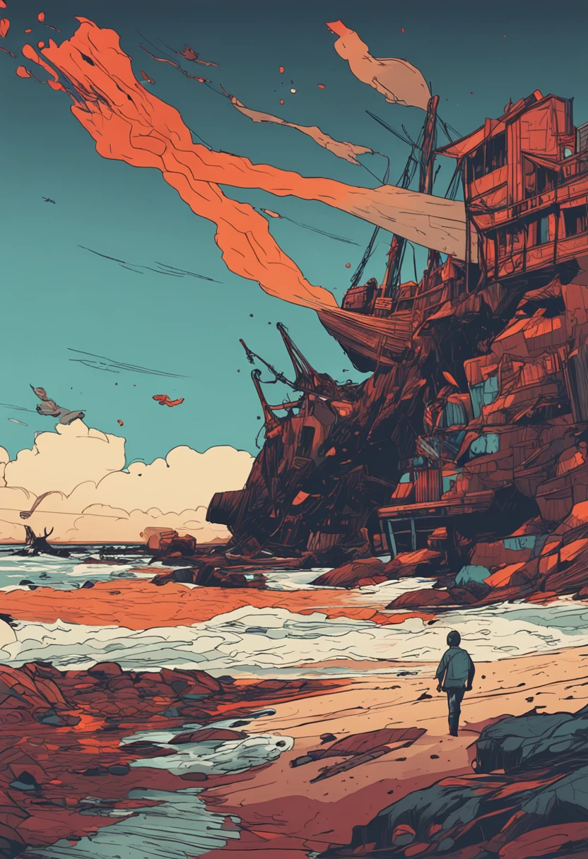 karo, fires, Gamine, male child, Escape alone, air raid, frontage, sea of fire