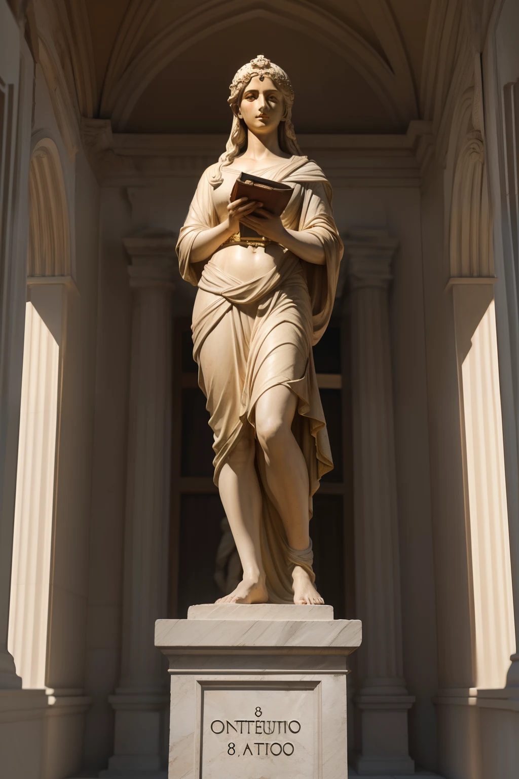 statue grega, fundo panteon de templo grego, (obra-prima) (8k high resolution) (melhor qualidade) (Ultra Definition) (Ultra realista)(Foto RAW) (Foto realista) (bright illumination)