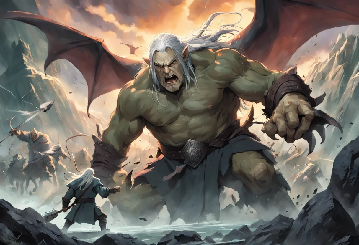 War of the Lord of the Rings The Orcs fighting Legolas and Gandalf, ogros gigantes dragones