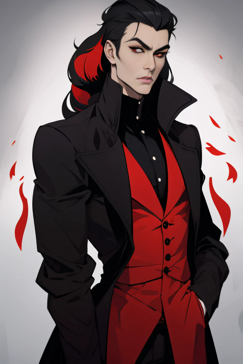 Vampire with red eyes and black coat