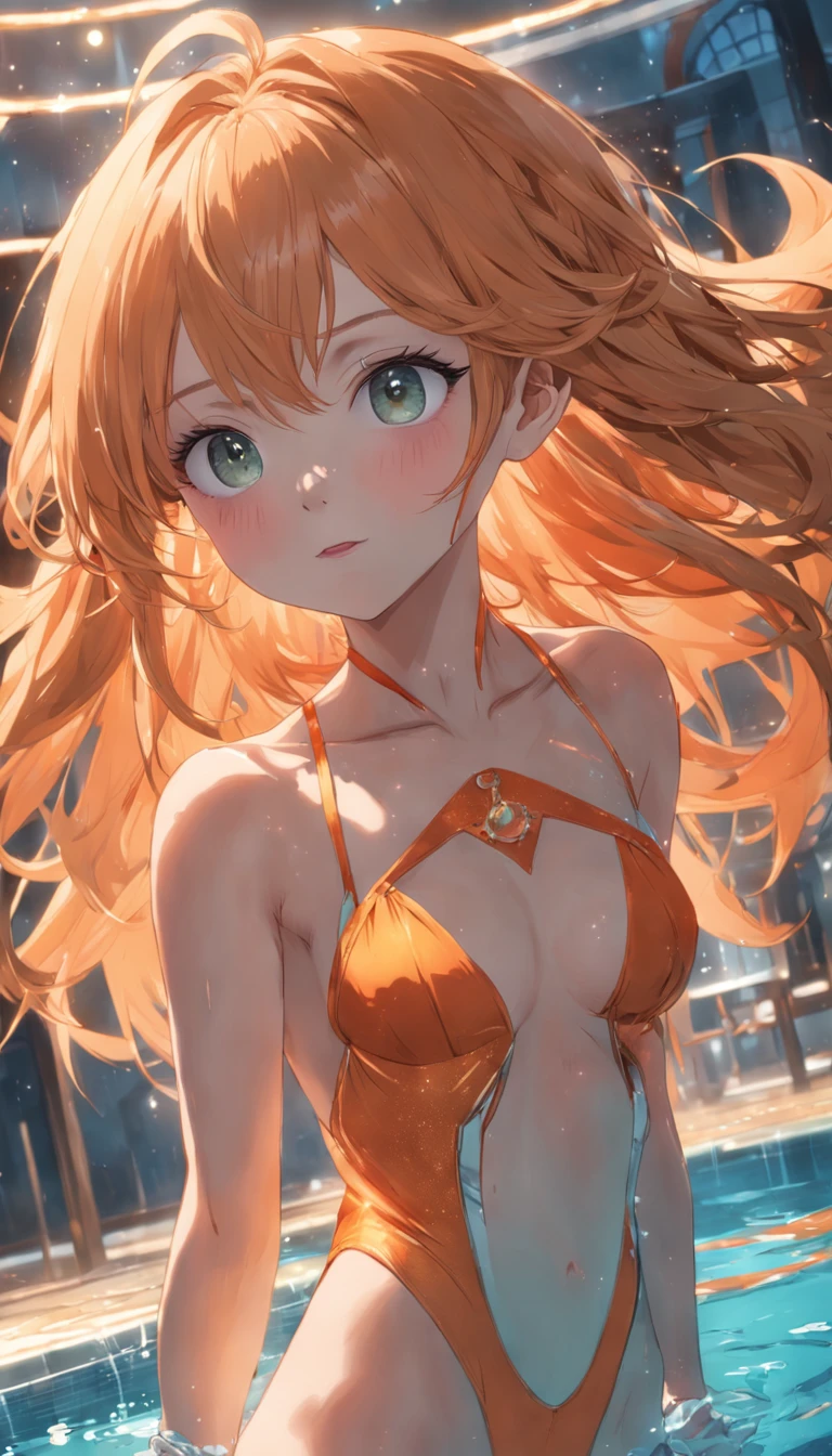 (premier quality、en 8K、32K、шедевр、nffsw、超High resolution、Impressionnisme、photoreallistic:1.2)、corps entier, Piscines、visage magnifique、Dos flou、18 ans belle fille、Peau brillante、beaux cheveux orange、Yeux verts、Competition swimsuit、Levez les bras、courbe、Poses dynamiques、Souriez la bouche ouverte、Deux filles、