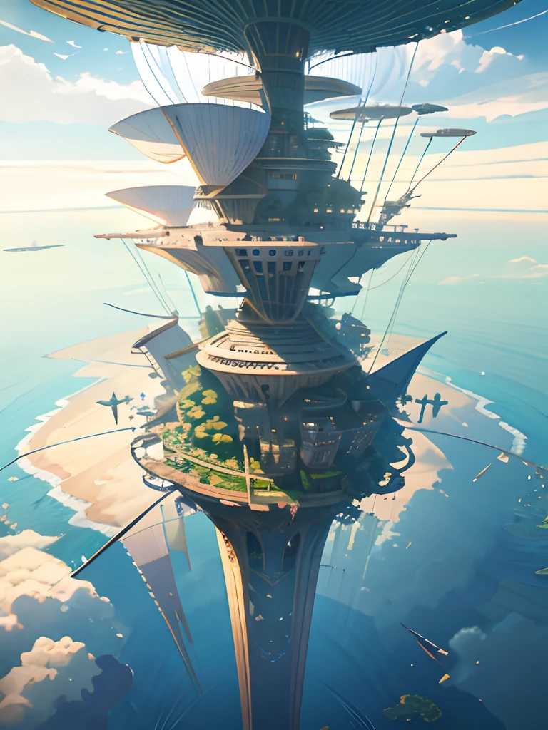 Many islands are suspended in the air with many small airships flying around, cities, fantasy, magical plants growing, extreme details, realistic light, epic composition, (complex details), (complex design, ultra-details :1.2), Art Station, (Masterpiece, Best Quality), Ultra HD, 32k --v 6
