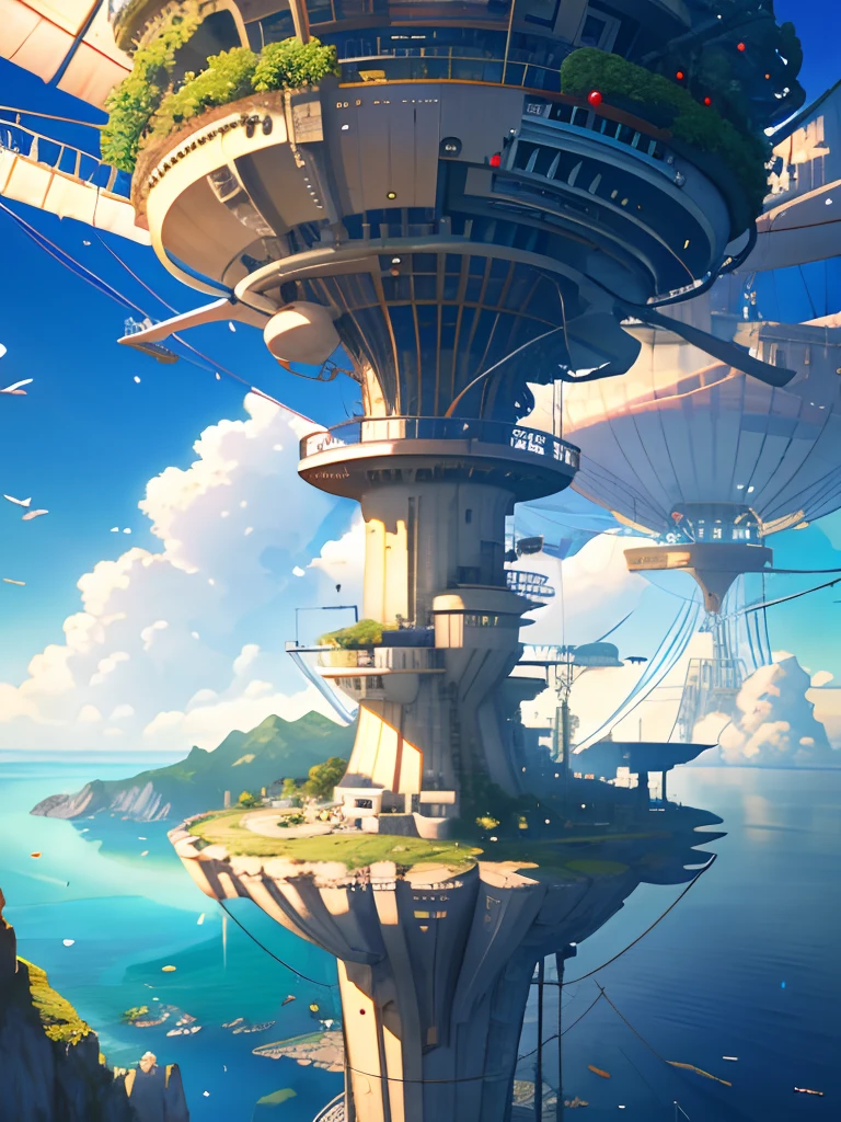 Many islands are suspended in the air with many small airships flying around, cities, fantasy, magical plants growing, extreme details, realistic light, epic composition, (complex details), (complex design, ultra-details :1.2), Art Station, (Masterpiece, Best Quality), Ultra HD, 32k --v 6