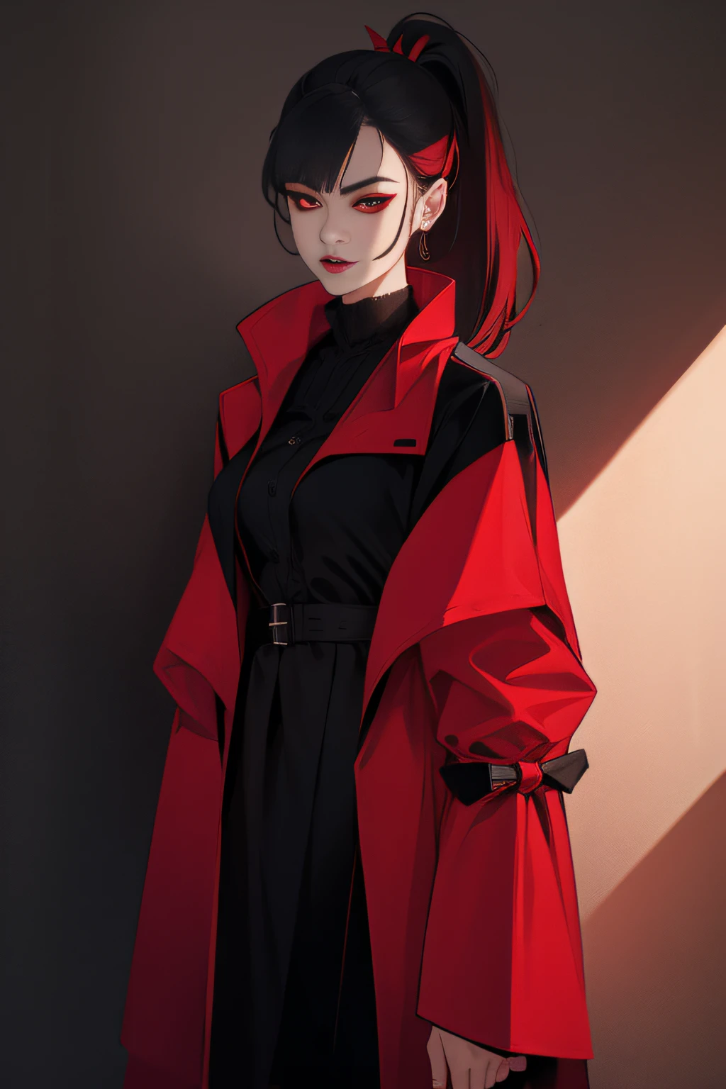 Vampire with red eyes and black coat