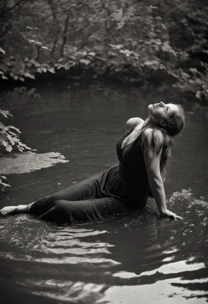 Black and white photo of a drowning person, Inspired by David Octavius Hill, photogravure, inspired by Eugène Carrière, Painterism, The first ever photograph, inspired by Jean-Jacques Henner, grainy damaged photo, Hot type, Dougro type, damaged photo, author：Theodore Ribot