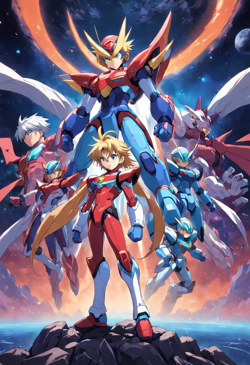 best quality, Hi-res, mega man zero, masterpiece, under the moon