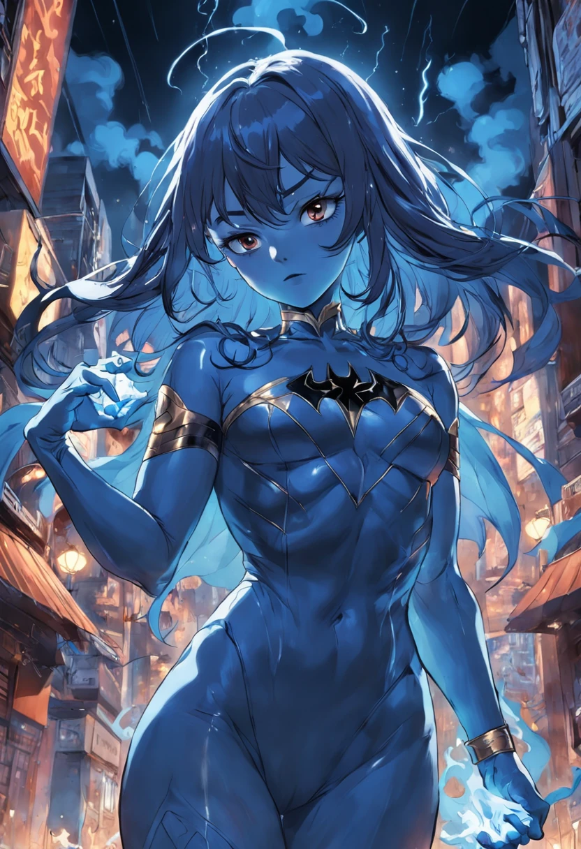 fechar para cima, O Justiceiro da Marvel Comics, ghost, Escuro, lo gothic, ..3d, ultra detalhado, blue transparent smoke around, estilo realista, Lagoa da Noite Velha, corpo inteiro,