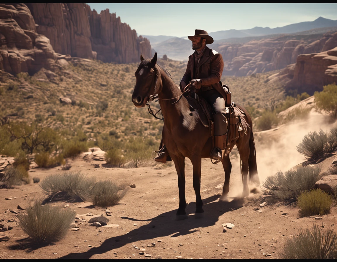 Old west - Gunslinger - riding a horse - In the mountains - Realistic -- ar 16:9