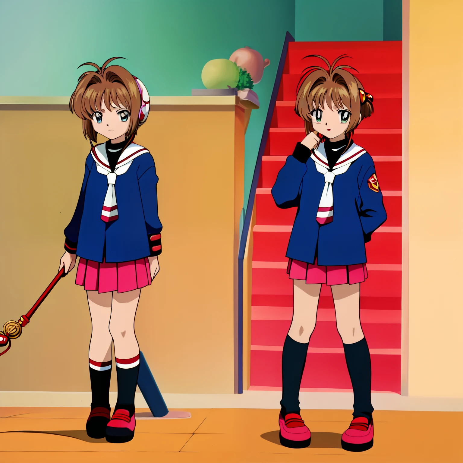 kinomoto sakura, tomoeda elementary school uniform, aged up, mature female, wand
