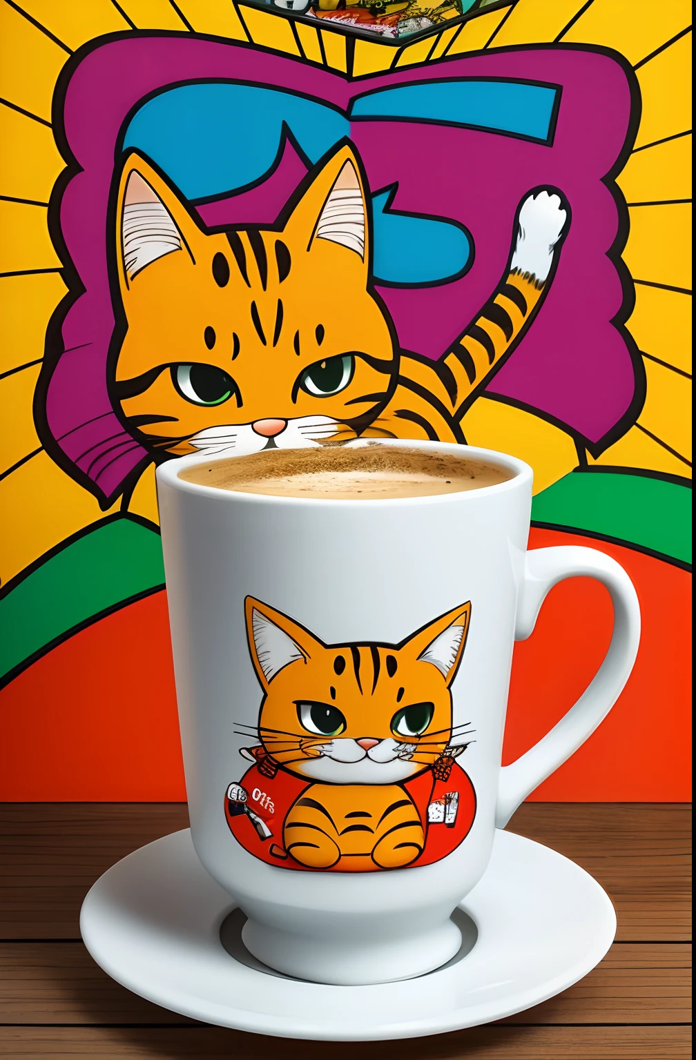 (CAT GARFIELD FROM THE ORIGINAL COMIC BOOK SERIES), WITH ALL THE PHYSICAL DETAILS OF THE ORIGINAL HAPPY HAVING A CUP OF COFFEE EDUARDO KOBRA ,Romero Brito,The Filling Twins ,multidimensional geometric wall PORTRAIT, arte, Chibi,
Yang08k, lindo, Colouring,
Primary works, qualidade superior, melhor qualidade, Arte Oficial, Beautiful and Aesthetic, 512 k