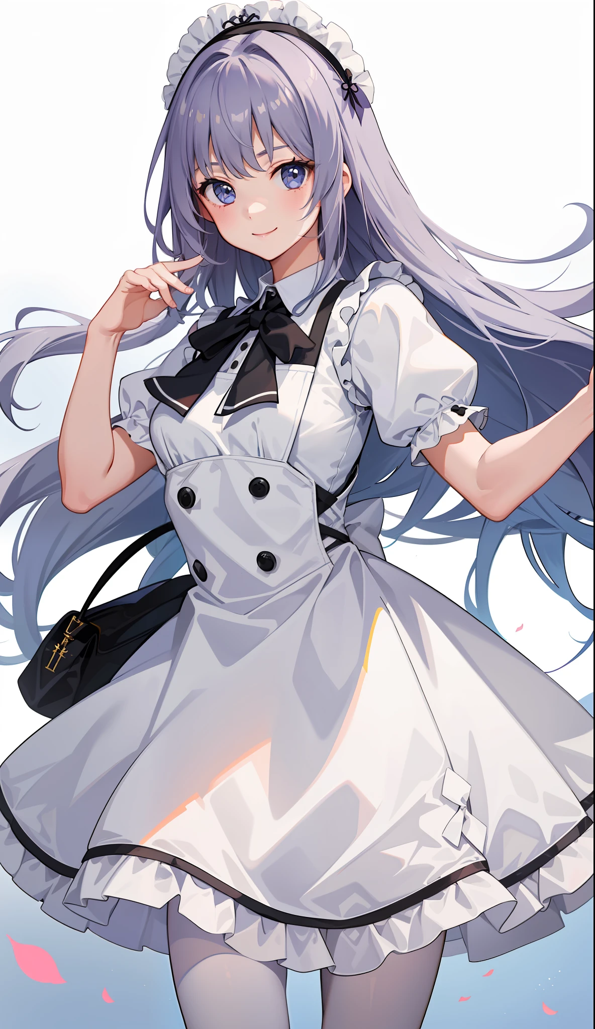 1girl in、A smile、A delightful! The shirt、skirt by the、(small tits)pinafore、doress、hair adornments、(Maids)、