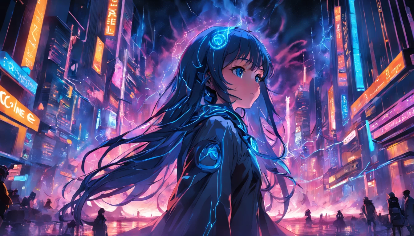retrato sombrio de Deus Asa Noturna da DC, extremamente detalhado, futuristic cityscape, noite, glowing neon lights, smoke billowing, Sparks, Metal shavings, Detritos voadores, efeitos da energia azul, volumetric light