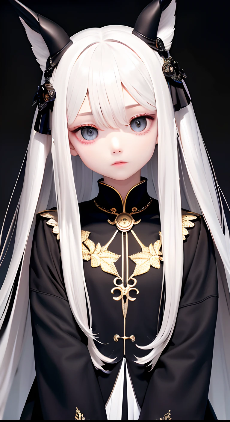 Need,tmasterpiece,whaite hair,(head looking up)黑The eye,The upper part of the body,Hairline,Fair skin