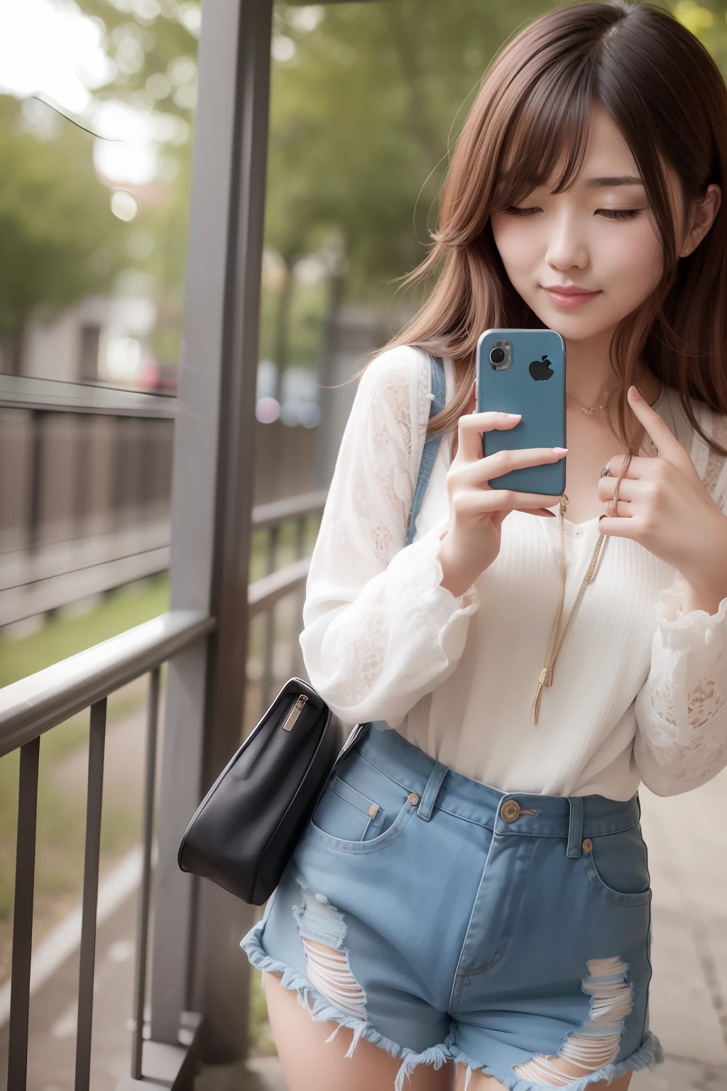 Beautie、encounter、Her、Lovers、Smartphone、a park
