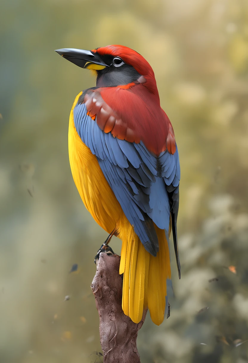 There is a bird like yellow turpial,Black and orange perched on a tree, Renderizado realista natural, Fotorrealista altamente detallado, render fotorrealista, Arte conceptual fotorrealista, Render hiper real, Renderizado 3D realista rojo, Aves f CGsociety, Imagen fotorrealista, fotorrealista altamente detallado, Renderizado detallado hiperrealista, Imagen detallada fotorrealista, Red bird, super detailed render, Renderizado de alta calidad
