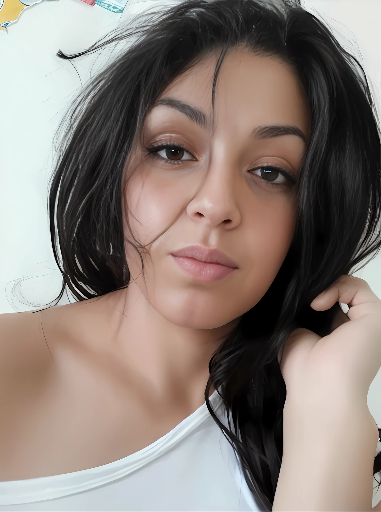 there is a woman with long black hair posing for a picture, 18 years old, with straight black hair, beuatiful face, 1 , with long hair and piercing eyes, indian girl with brown skin, sexy face, black-hair pretty face, female with long black hair, ayahausca, gorgeous latina face, violet myers