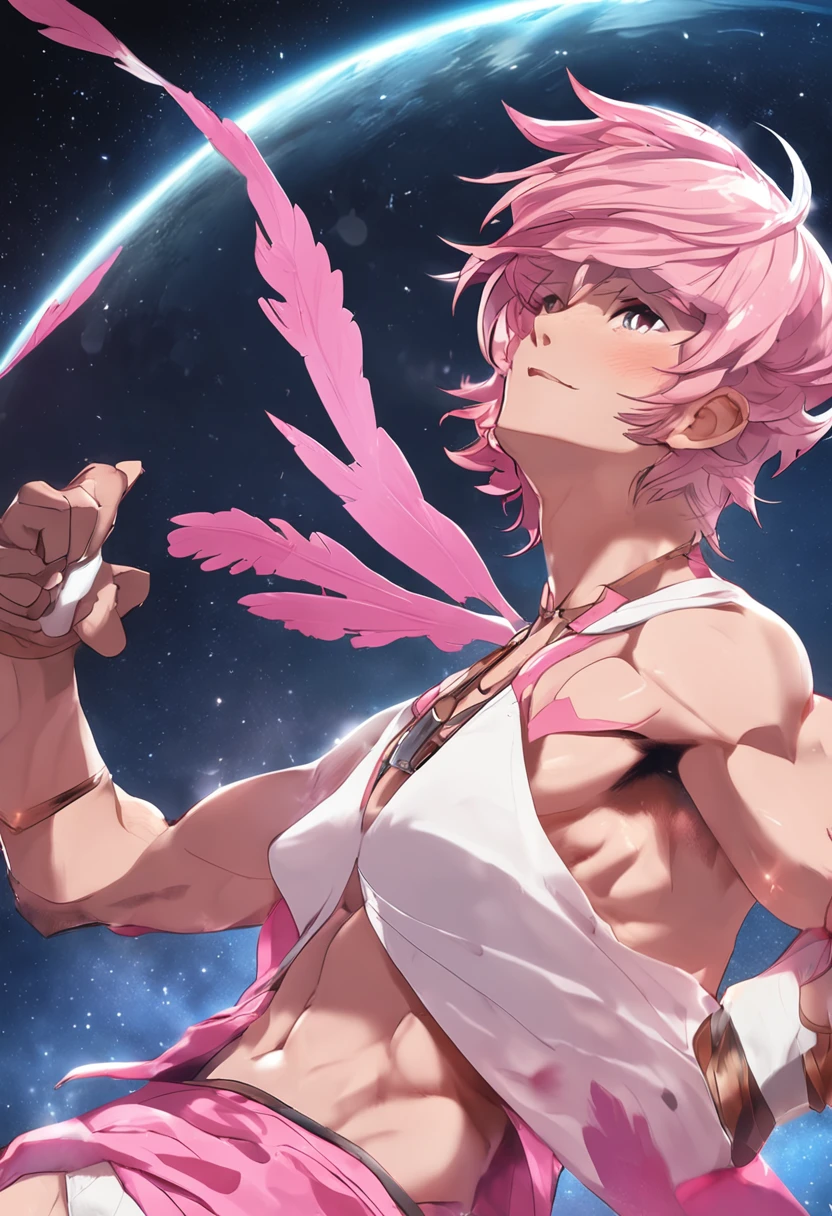 (masterpiece, best quality),Soar among the stars,Air,flight,Fly in the air,Floating ice cubes,Golden feathered wings,Pink briefs,Male ,nakeness,Kid's face,Flat chin,infancy,(Kid's face),Pink belly hair,Pink chest hair,Pink pubic hair,Flat chin,Fine face in detail,White men's briefs,musculous,pink short hair,Bright Hair,White eyes,Keep your eyes wide open,nakeness,White briefs,White briefs,Pectoralis abdominal muscles,Strong and well-developed muscles,spread their legs,legs are open,bright,Bright and vivid colors,(depth of fields:1.2),Positive audience,looking at viewert,the night