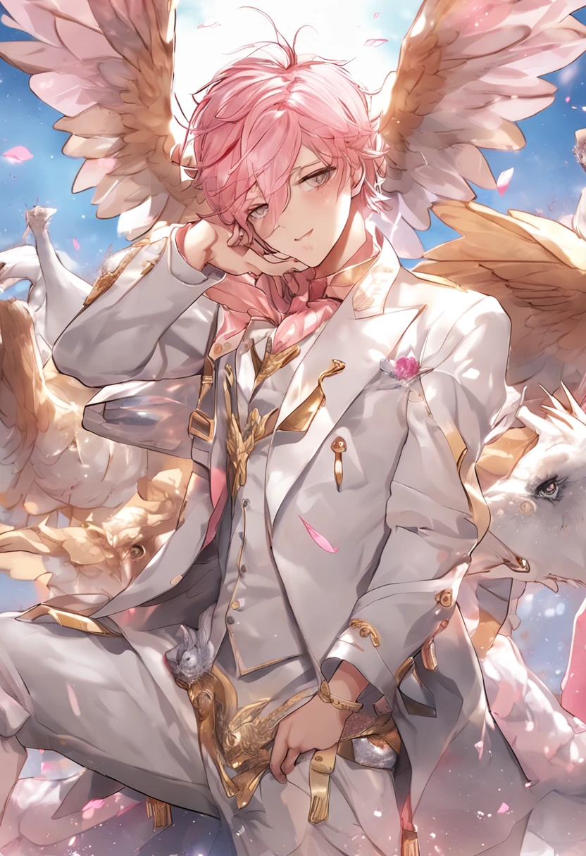 (masterpiece, best quality),Soar among the stars,Air,flight,Fly in the air,Floating ice cubes,Golden feathered wings,Pink briefs,Male ,nakeness,Kid's face,Flat chin,infancy,(Kid's face),Pink belly hair,Pink chest hair,Pink pubic hair,Flat chin,Fine face in detail,White men's briefs,musculous,pink short hair,Bright Hair,White eyes,Keep your eyes wide open,nakeness,White briefs,White briefs,Pectoralis abdominal muscles,Strong and well-developed muscles,spread their legs,legs are open,bright,Bright and vivid colors,(depth of fields:1.2),Positive audience,looking at viewert,the night
