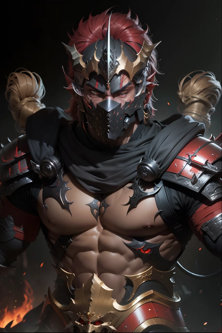 Demon samurai, demon samurai warrior, demonic dragon armor, demon armor, hyperdetailed fantasy character, ninja with demon mask, 4k, 8k