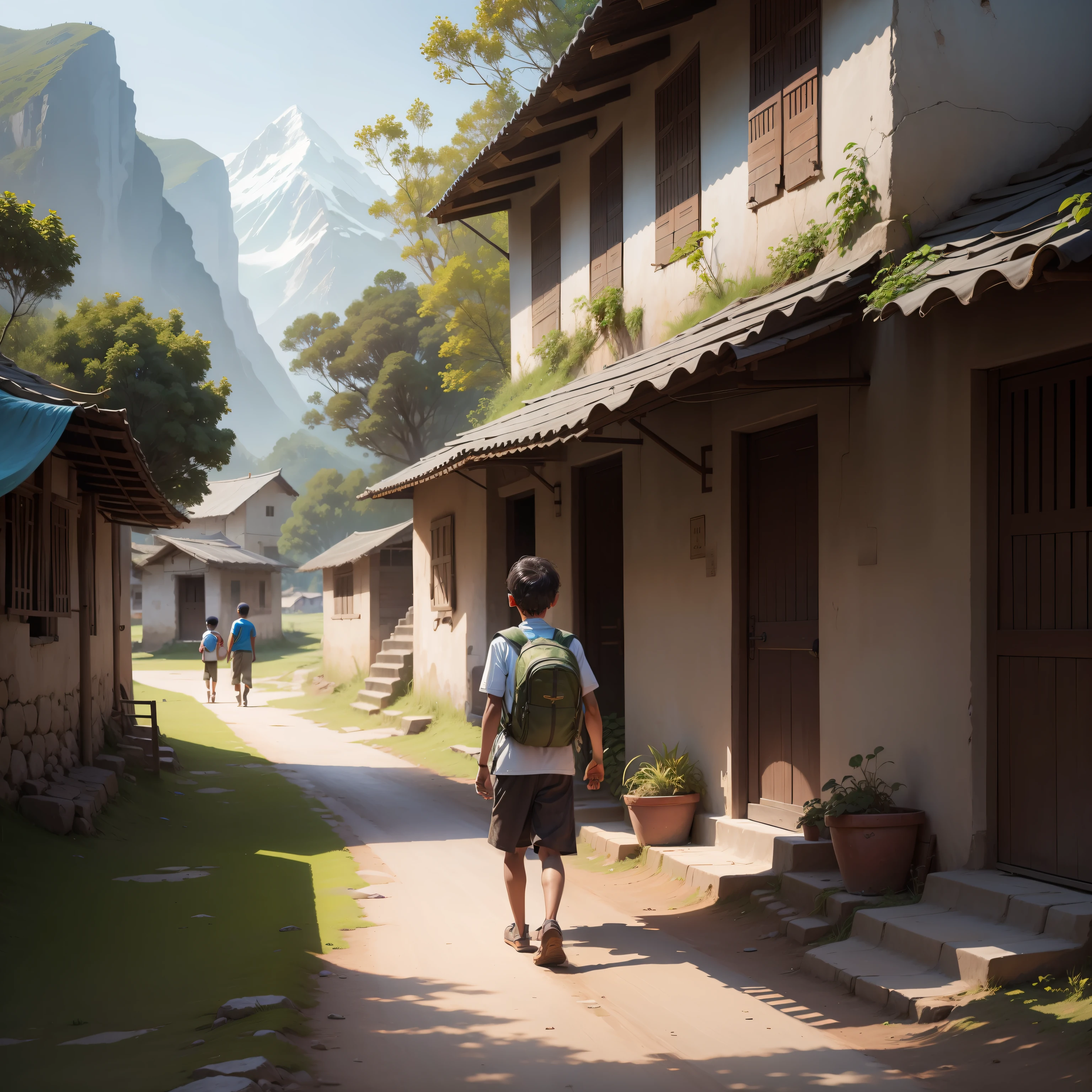 A boy trek in villages