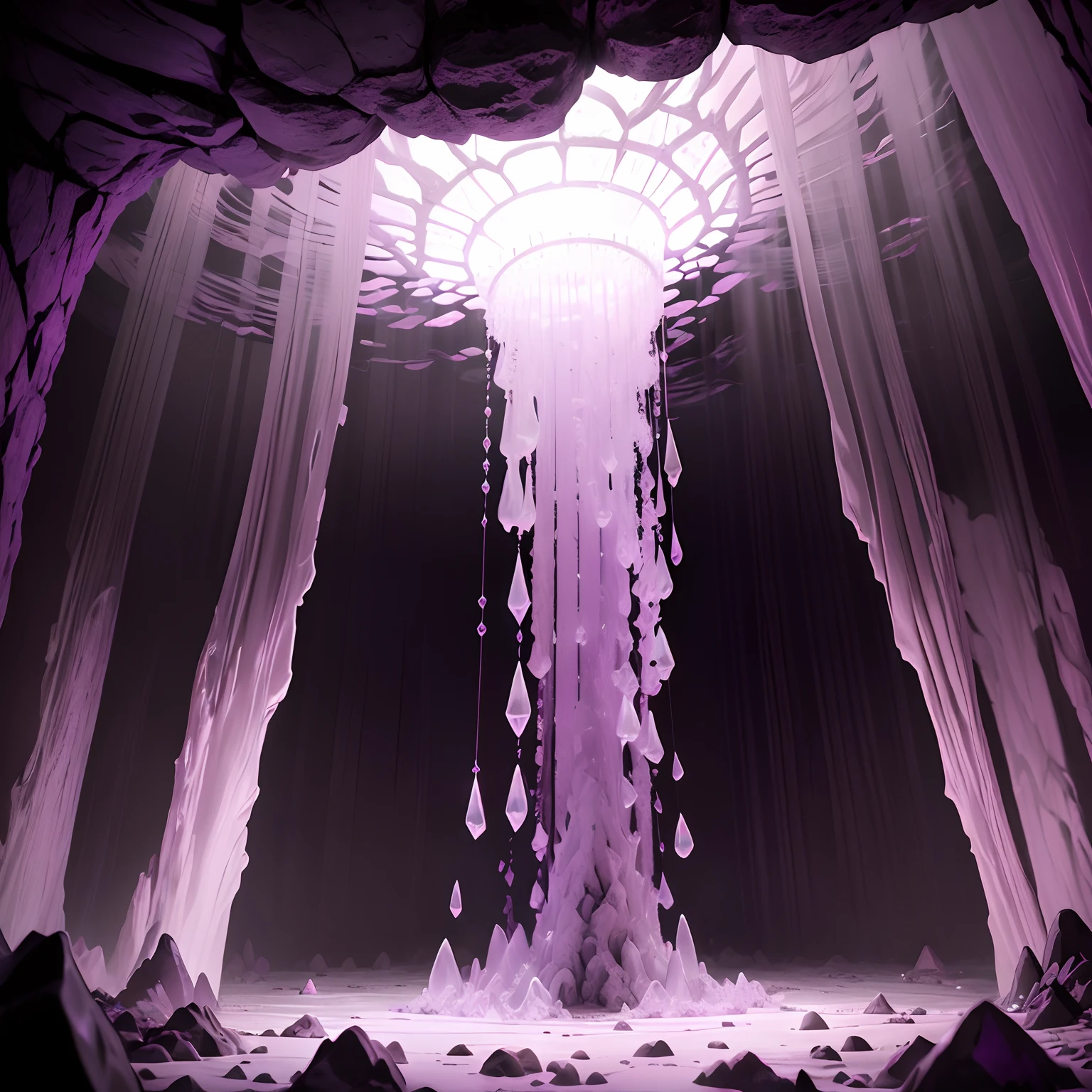 (caverna de ametista) , Caverna de cristal roxo, Cristal, luz de fundo lateral, Beautiful ,ultra realista (((avestruz de cristais de ametista)))  -- --auto