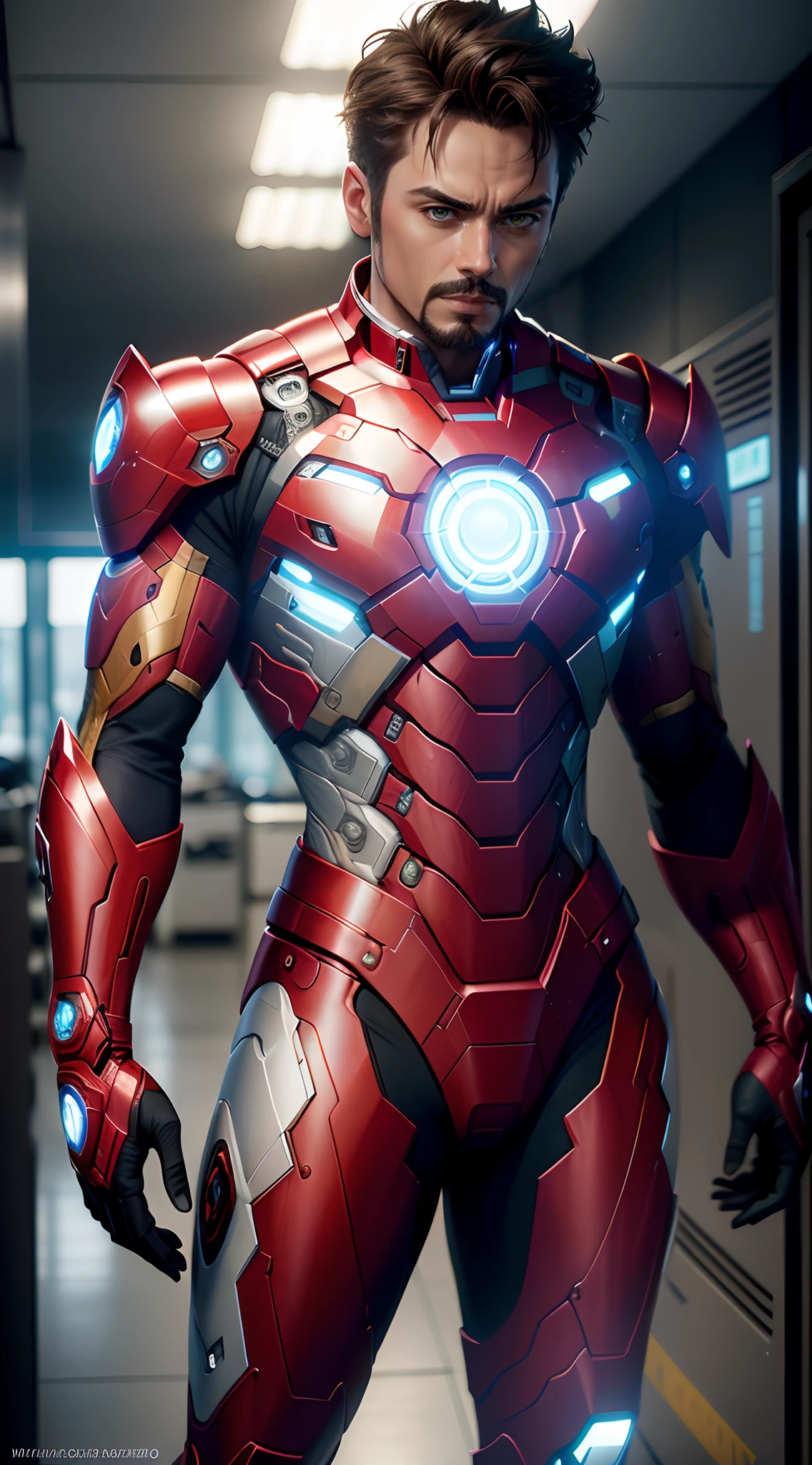 um close up de um homem de terno com uma luz brilhante, MKBHD como Homem de Ferro, renderizado em unreal engine 4 k hq, renderizado em unreal engine 4k hq, como o Ironman, medium close - up ( Mcu ), cinematic full shot, high detail 4k render, Homem de Ferro, feito com motor irreal, Ironman, Retrato do Homem de Ferro
