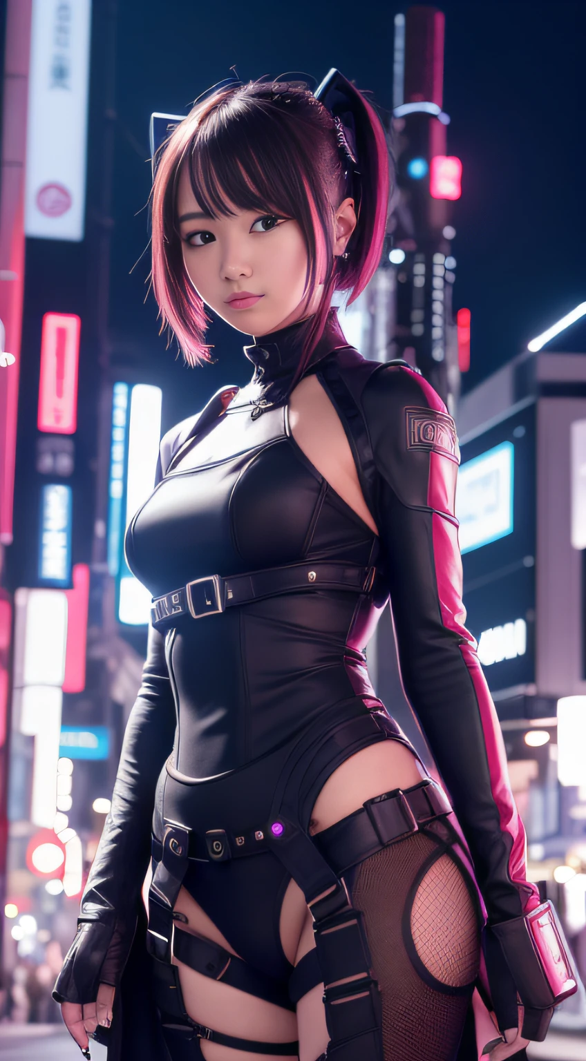 hightquality、masterpiece、ultra res、a beauty girl、Beautiful girl face、cute girl face、、cyberpunked、Wearing cyperpunk clothes、full bodyesbian、Famous actresses of Japan、very beautiful face、A sexy