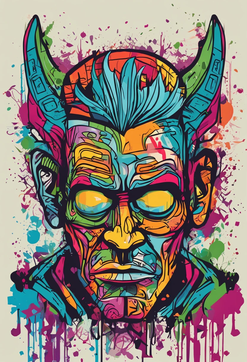 ready-to-print vector art colorful illustration of graffiti of frankenstein, face only, symmetrical vibrant color, high detail