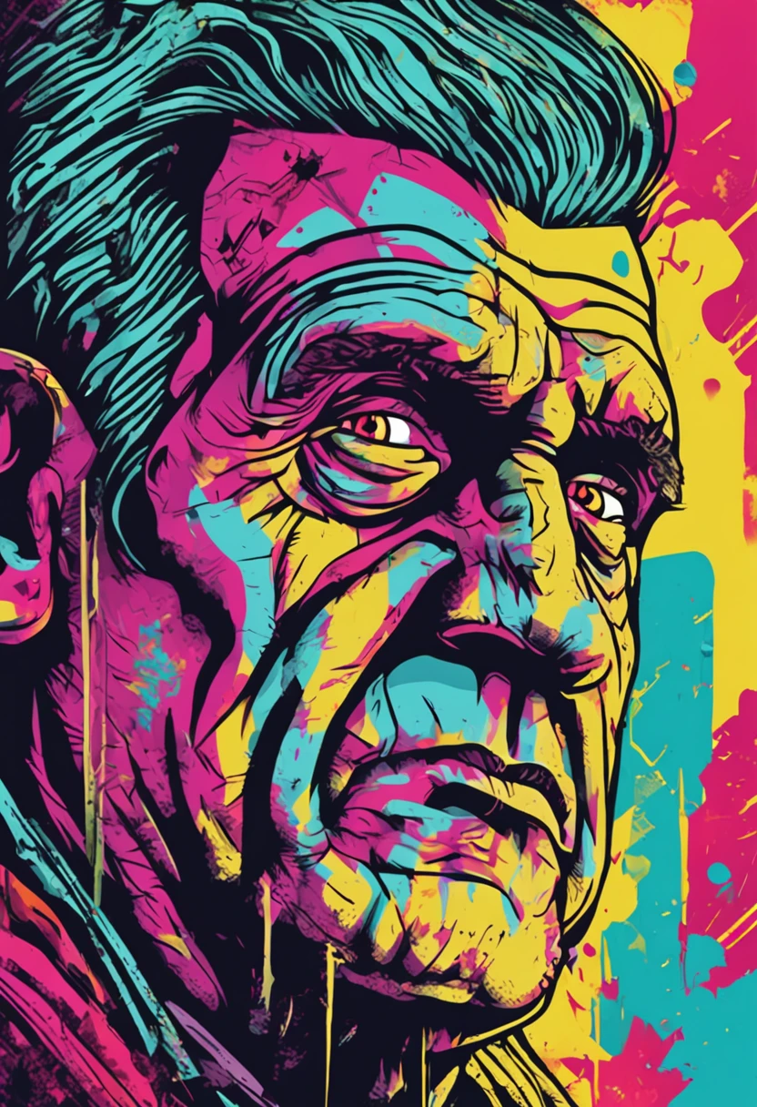 ready-to-print vector art colorful illustration of graffiti of frankenstein, face only, symmetrical vibrant color, high detail