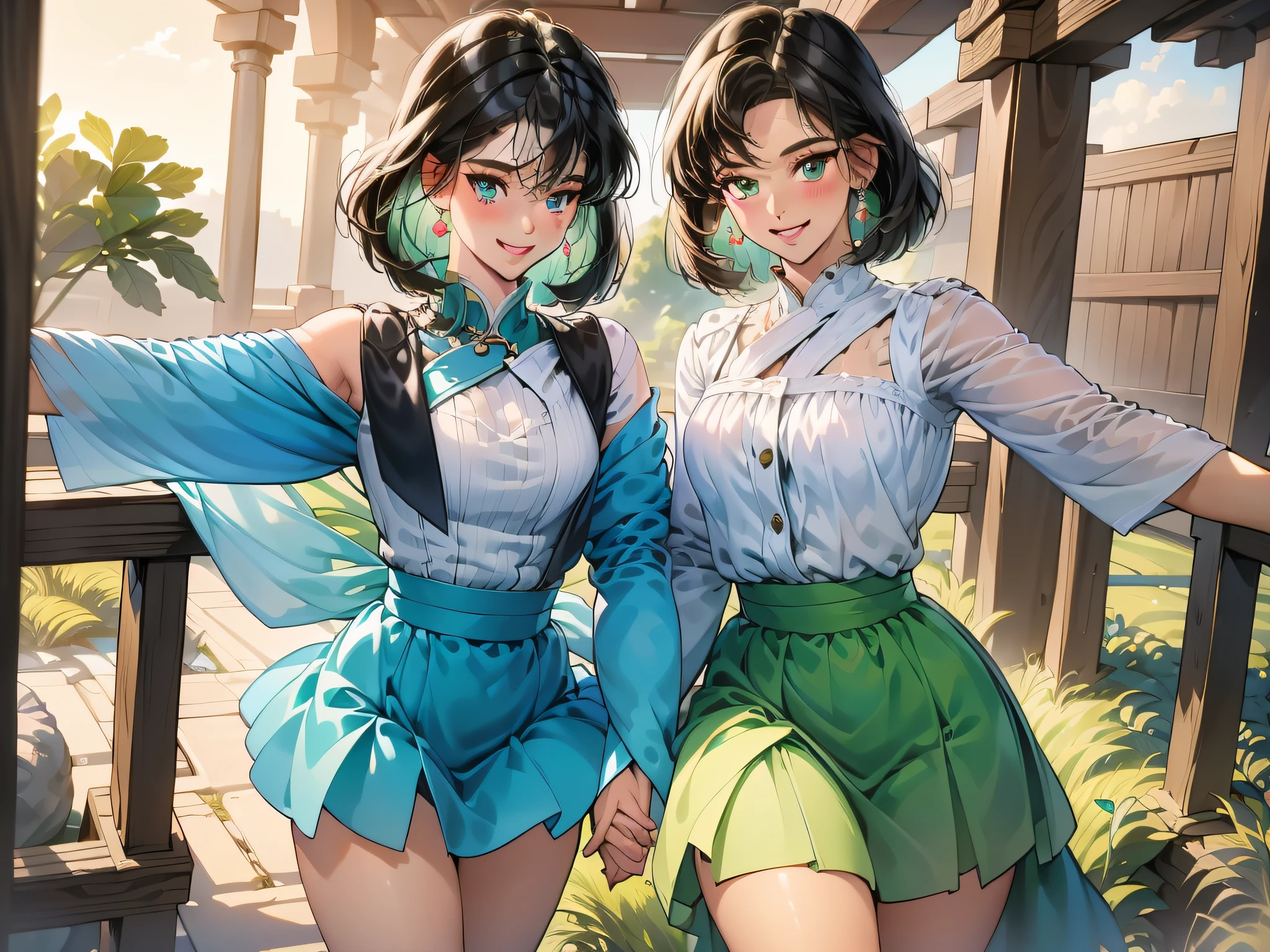 (top-quality:1.1), (​masterpiece:1.4), (absurderes:1.0), portlate, a closeup, 1little girl、Sailor Neptune、(A MILF:1.3)、small tits、Aqua Eye、darkgreen hair、middle hair、Sailor Senshi Uniform、Appealing skirt、Look at viewers、alleyway、(red blush:1.2)、a smile、Older、hand on the breasts、