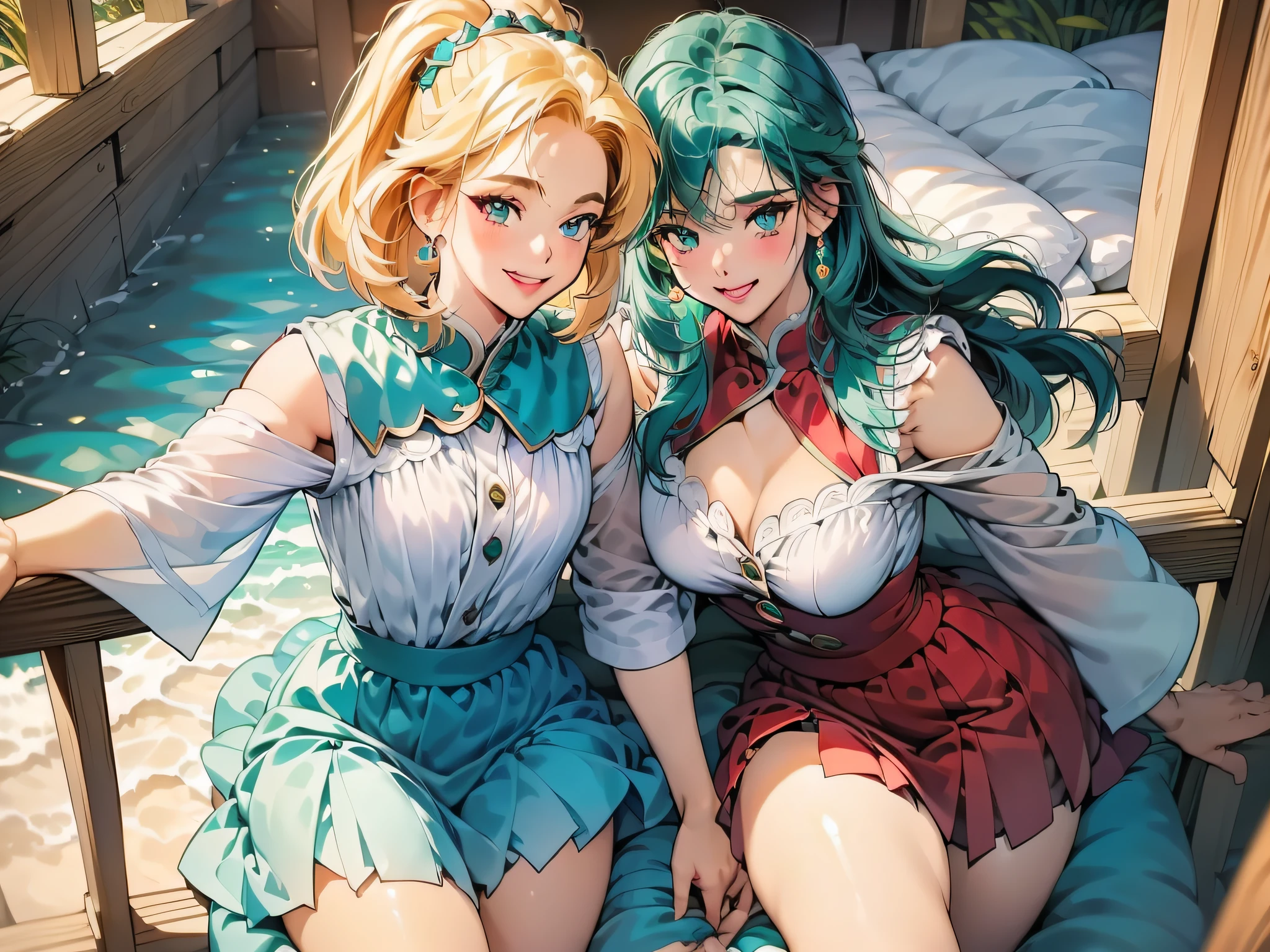 (top-quality:1.1), (masterpiece:1.4), (absurderes:1.0), portlate, a closeup, 1little girl、Sailor Neptune、(A MILF:1.3)、small tits、Aqua Eye、darkgreen hair、middle hair、Sailor Senshi Uniform、Appealing skirt、Look at viewers、alleyway、(red blush:1.2)、a smile、Older、hand on the breasts、