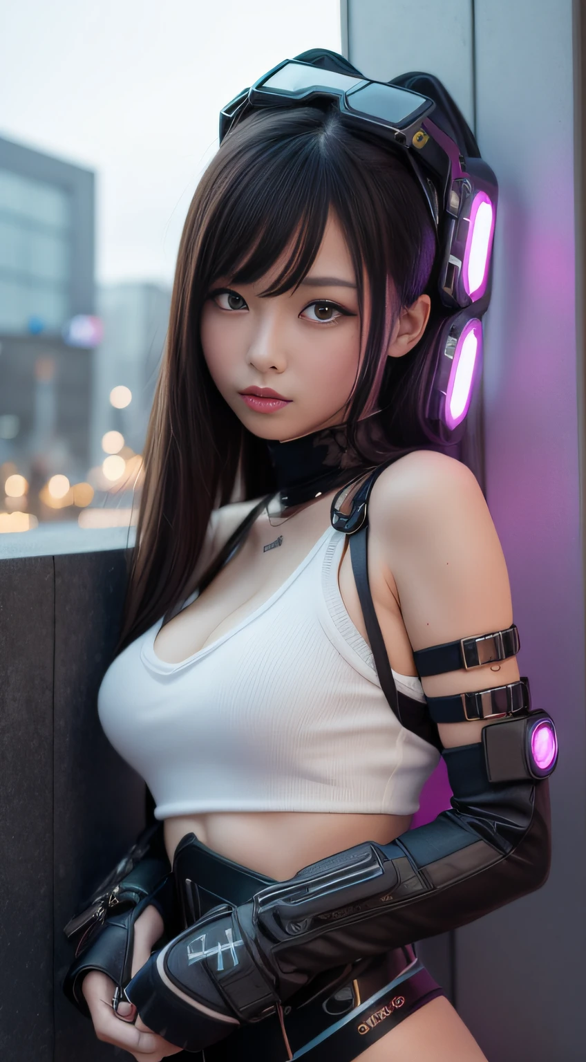 hightquality、​masterpiece、ultra res、a beauty girl、Beautiful girl face、cute girl face、、cyberpunked、Wearing cyperpunk clothes、full bodyesbian、Famous actresses of Japan、very beautiful face、A sexy