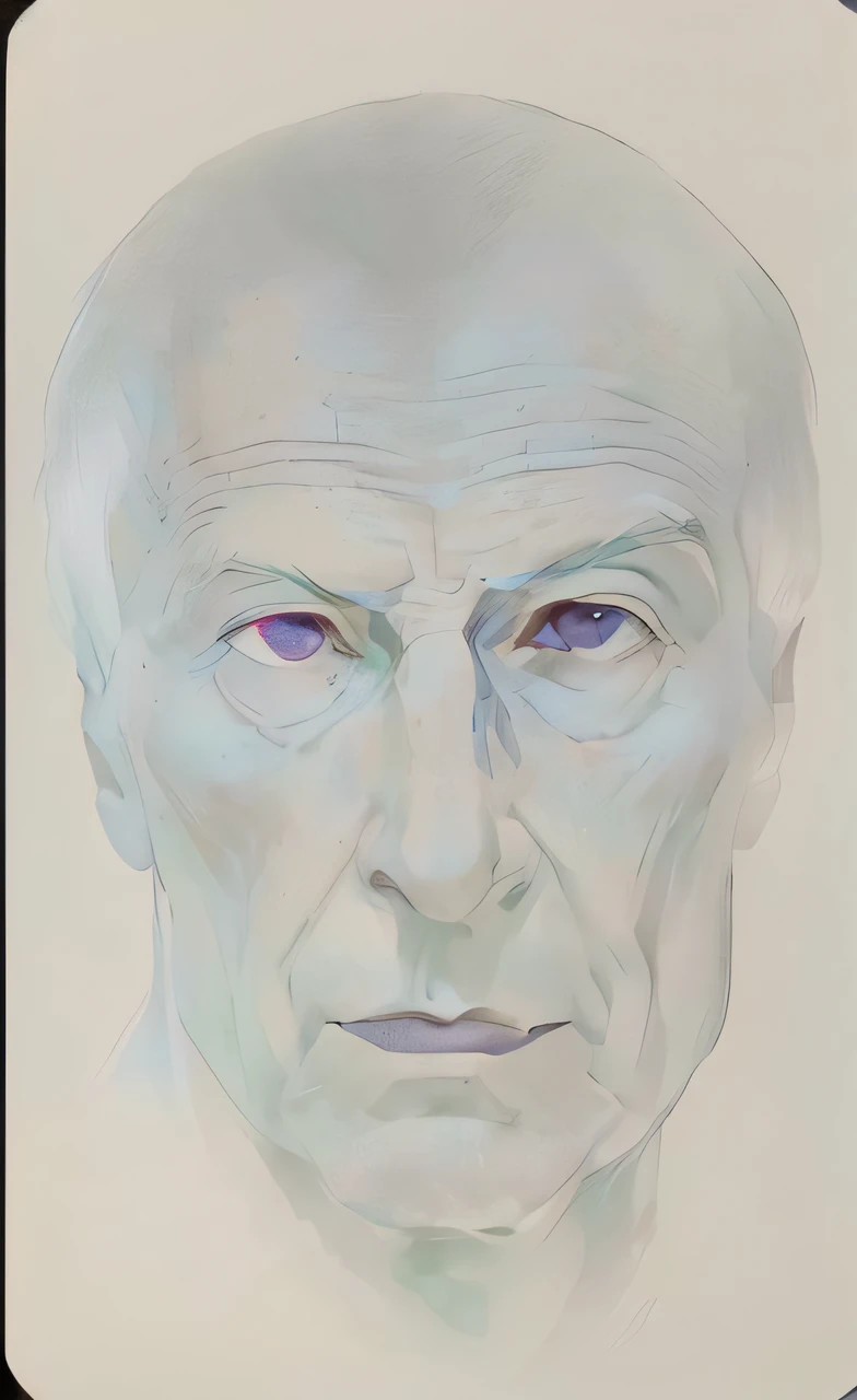 Arafed desenho de um homem com um rosto azul e um fundo branco, Picasso e Moebius, Retrato do imperador Palpatine, Stanislaw Szukalski + Moebius, retrato de rosto inteiro, imagem retrato, Retrato do humanoide masculino, spontaneous portrait, portrait no. 1, homem com linhas finas no rosto, "Retrato de Leonard Cohen. Ultrarrealismo