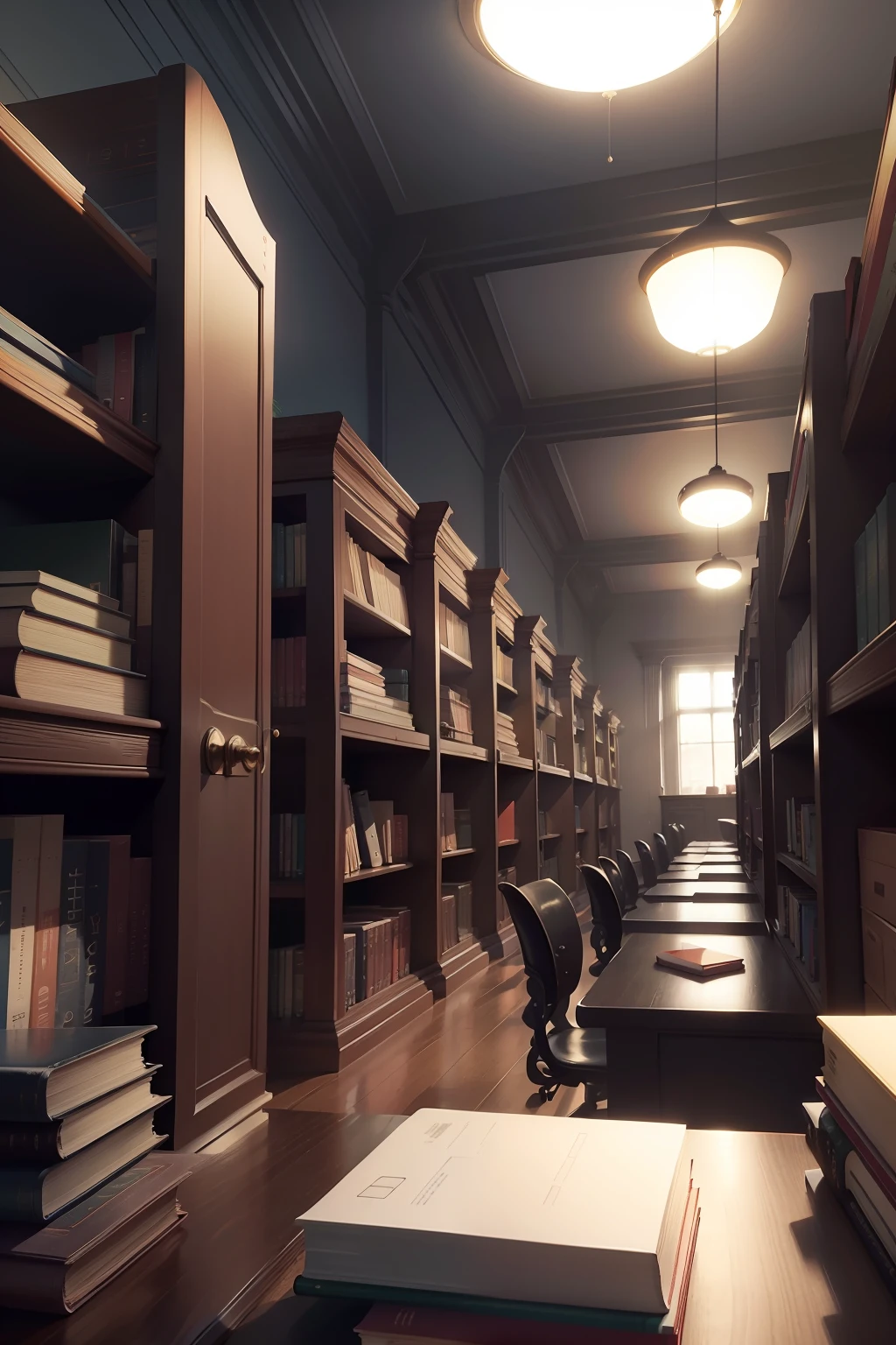 libraryai，There are a lot of books on the desk