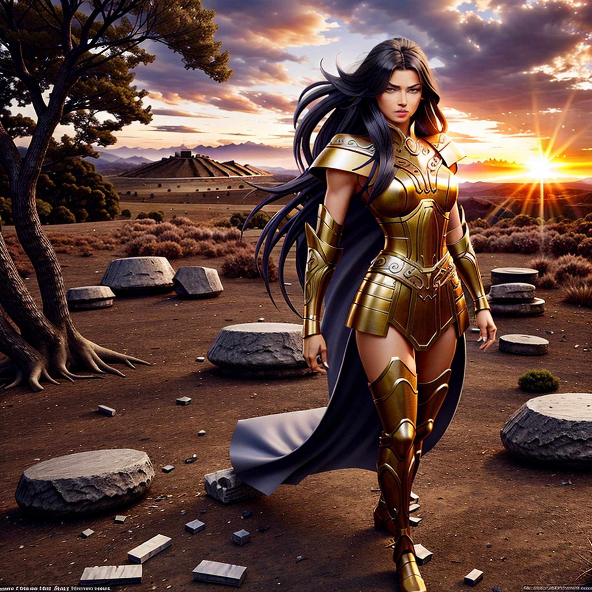 GeminiArmor, masterpiece, best quality, focus, Adriana Lima is wearing medieval armor and standing confidently in the midst of a battlefield. She looks strong, powerful and fearless, with a determined expression on her face. The armor glints in the sunlight, highlighting her toned and muscular physique. She is surrounded by the chaos and destruction of battle, with fallen soldiers and debris litter the ground around her. Despite the violence and turmoil, Adriana Lima exudes a sense of calm and control, as if she is the master of her surroundings. The overall effect is majestic, awe-inspiring and powerful, with Adriana Lima appearing as a warrior queen, commanding the scene floating mountain